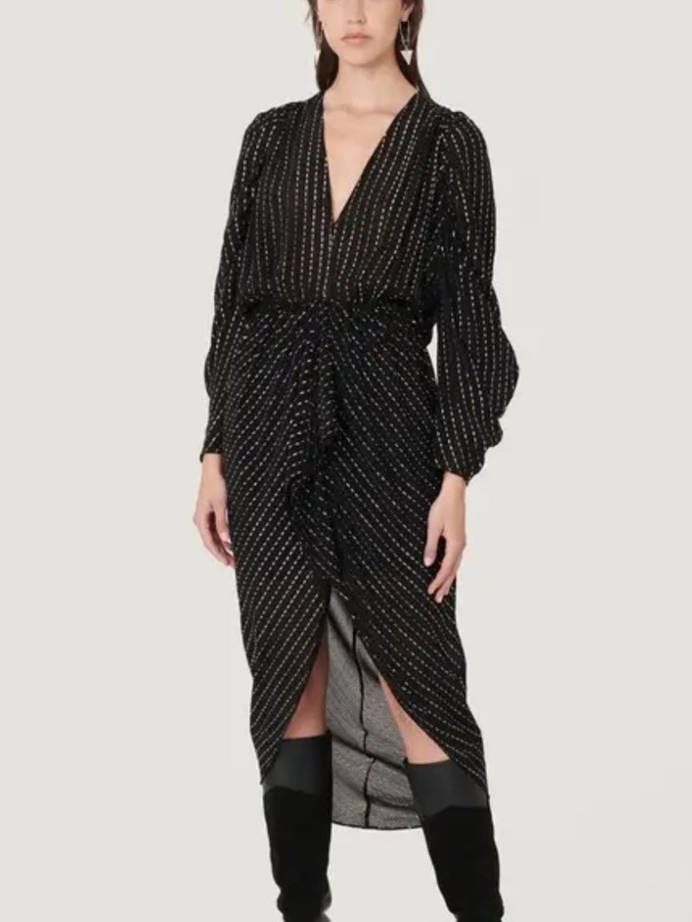 NWT IRO PARIS Shin Metallic Knit High Low Midi‎ Dress Size 36
